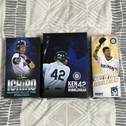 3 Mariners HOF Players Bobble Heads Griffey Ichiro Edgar