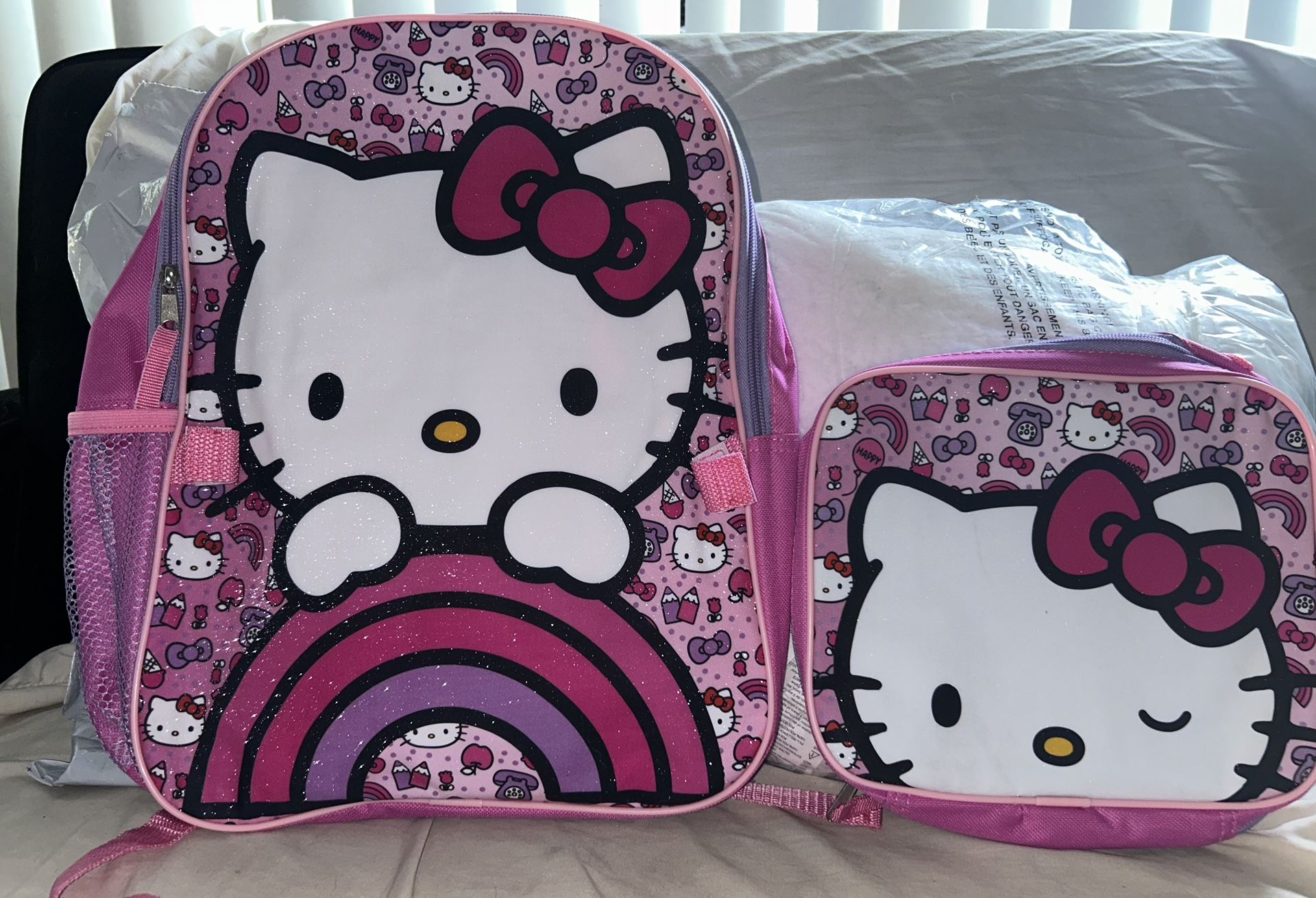 Hello kitty backpack with detachable lunch bag 