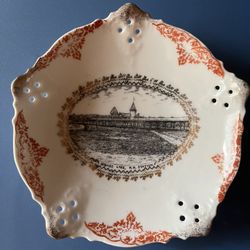 China Bowl With Picture of Train Station In Sebago   Lake , Maine in the center with Gold Trim 