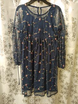 Girls Size 14 Dress Navy Blue with Pink Flowers