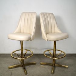 Pair Of Mid Century Modern Brass Bar Stools 