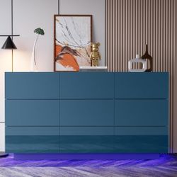 New 9 Drawer Double Dresser with High Gloss and LED Light 