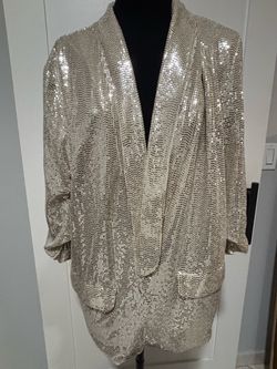 Silver sequin open front blazer