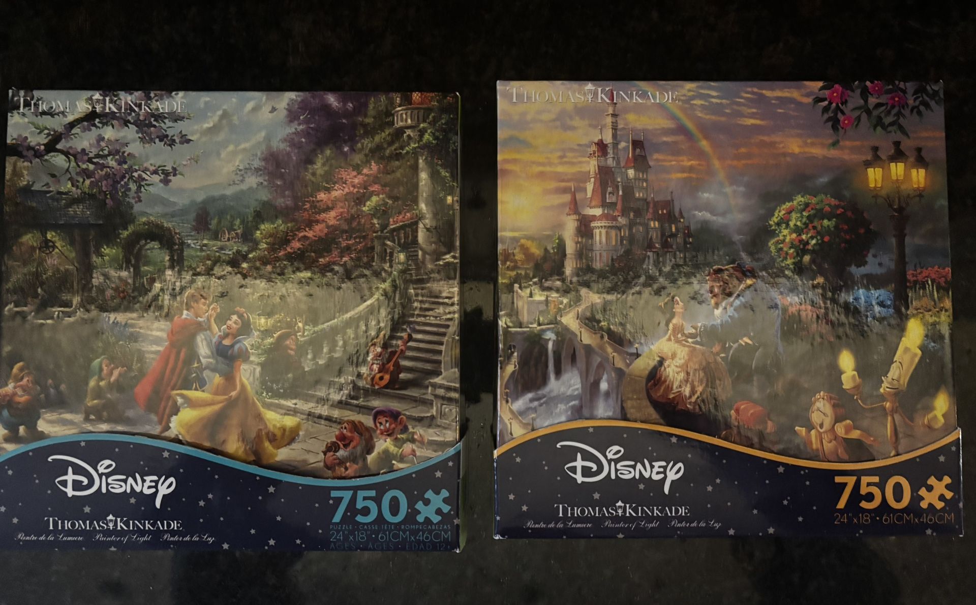 2 Beautiful Puzzles Of Disney Scenes By Thomas Kinkade- 750 pcs each