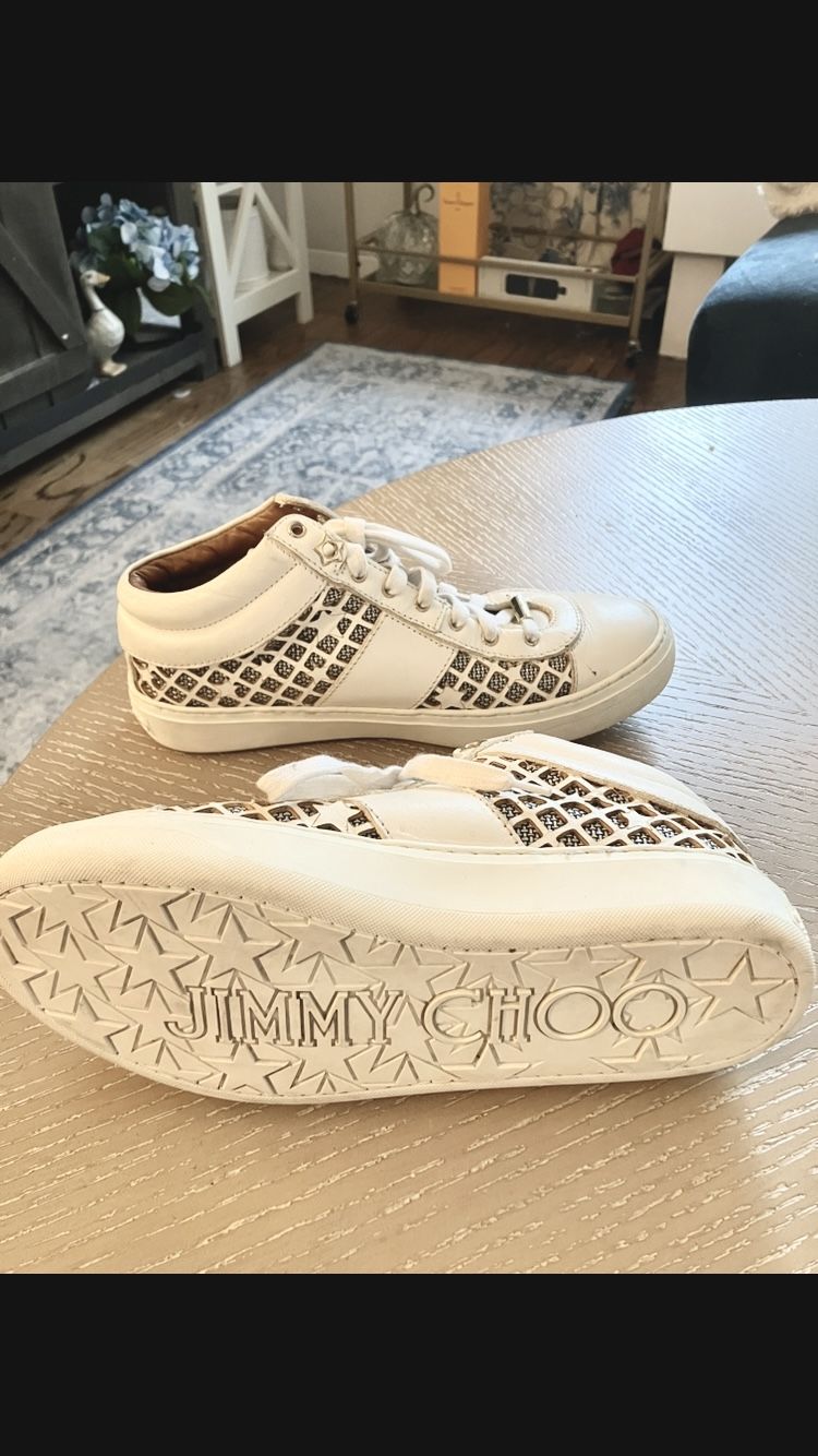 JIMMY CHOO SHOES: Women’s Size 7 White Designer Sneakers MINT $700 RETAIL