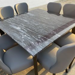 Black Marble Dining Table With 8 Chairs Brand New 