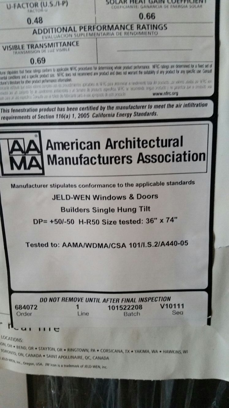 JELD WEN 36"x74" Single Hung Tilt Window