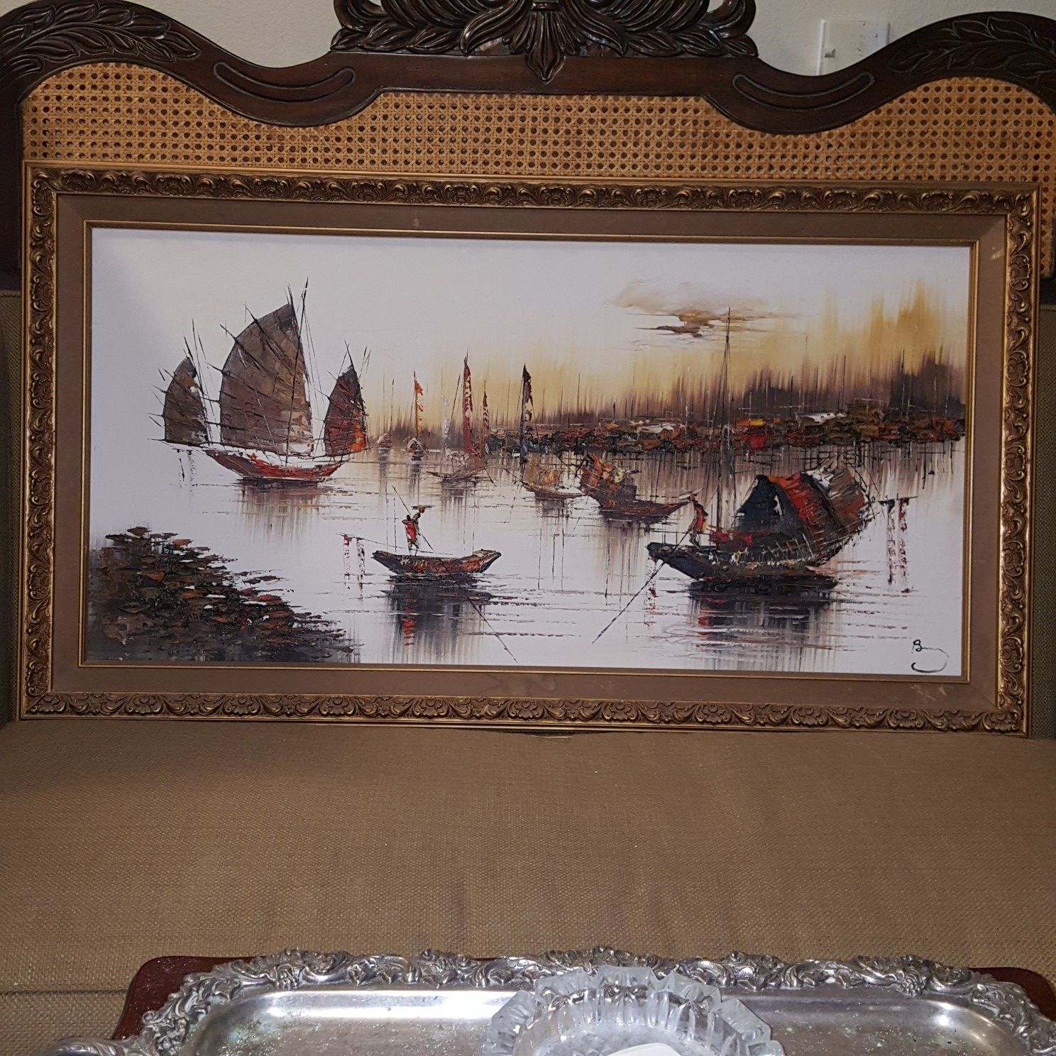 P.Wong "Junk Boat" Painting Original/Signed