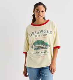 Griswold Family Tree Farm Graphic Print T Shirt  Cream