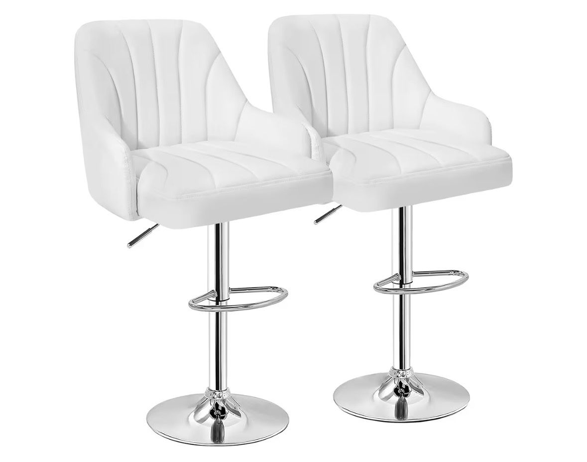 VECELO Bar Stools Set of 2, Adjustable Barstools, Counter Height Stools with Back and Arm, Kitchen Island Stools, Swivel PU Leather Stools, Modern Sty