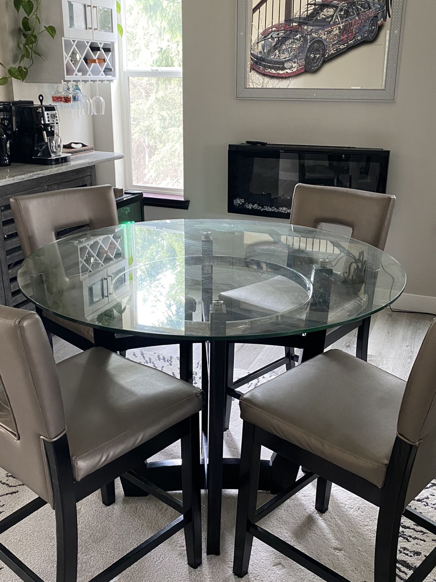 Glass round table and 4 chars set