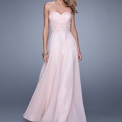 Blush Bead-Accent Lace-Waist Gown