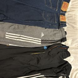 levi’s 501, Adidas sweats, North Face sweats