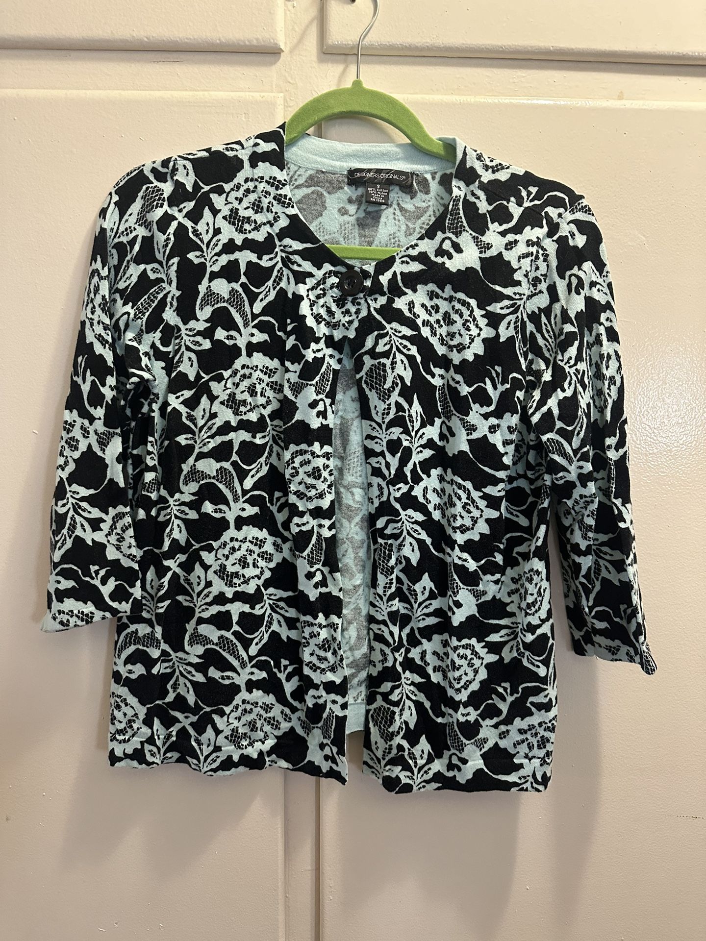 Designers Originals Cardigan Sweater Black & Teal Floral
