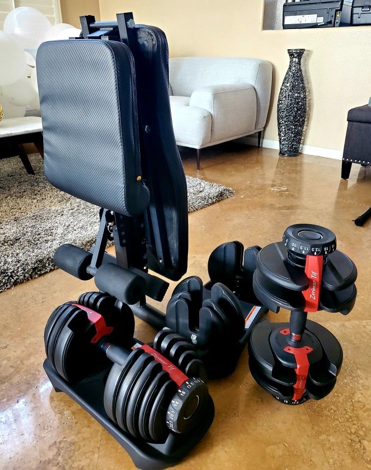 Brand New Adjustable Dumbbells To Pounds And Bench