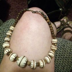 Vintage Camel Bone And Wood Bead Necklace 