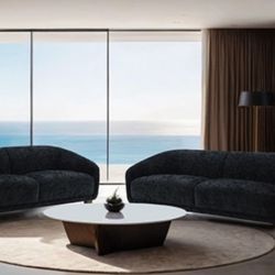 SOFA AND LOVE SEAT BLACK CHENILLE HIGH DENSITY FOAM (F1006) $999 