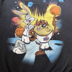 Space Jam Graphic Print Sweatshirt Bugs Bunny Tasmanian Devil Black L