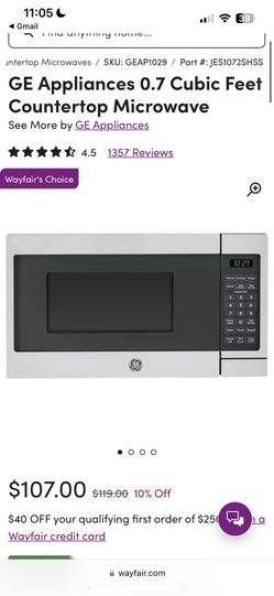 GE Appliances 0.7 Cubic Feet Countertop Microwave