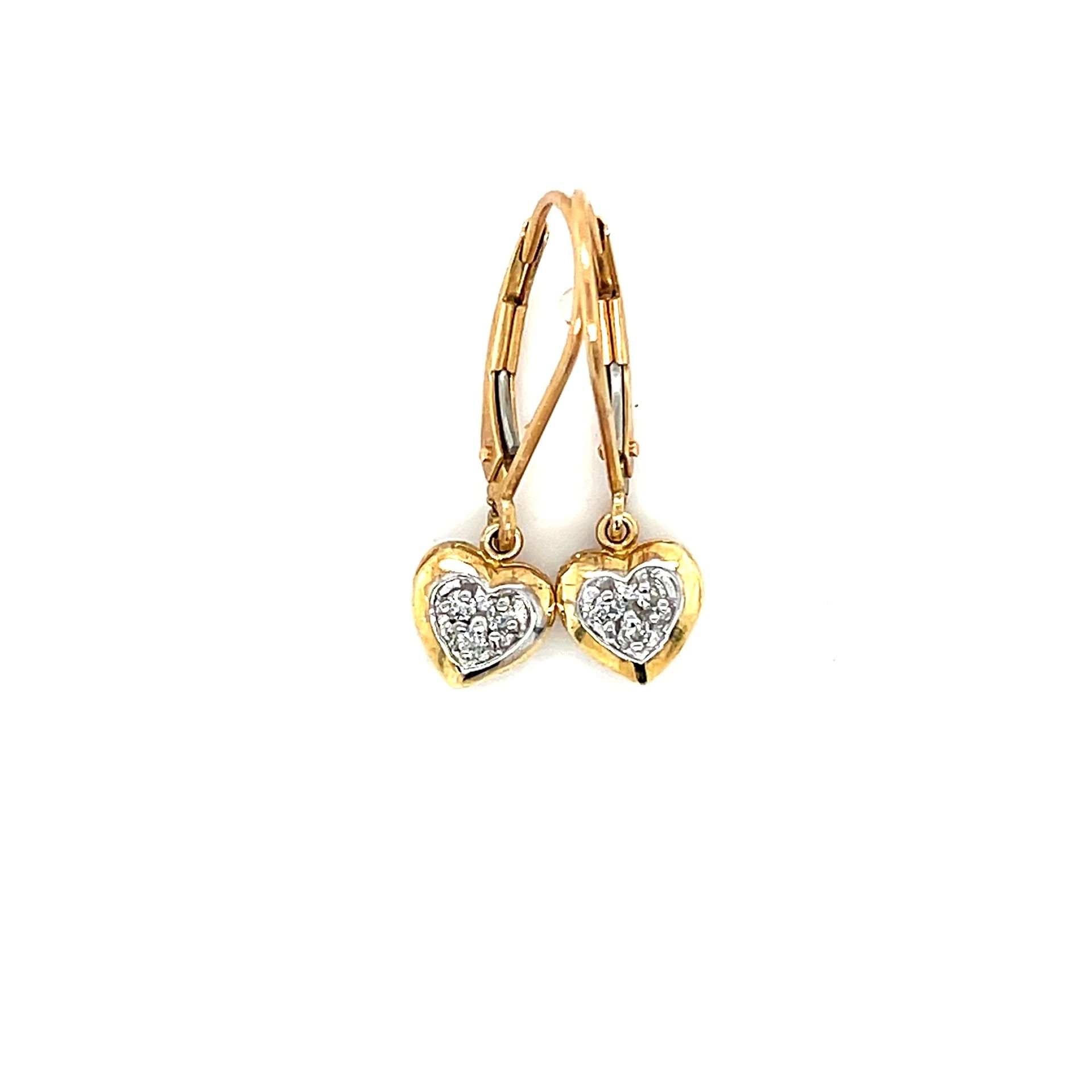 10K Gold Diamond Heart Dangle Earrings