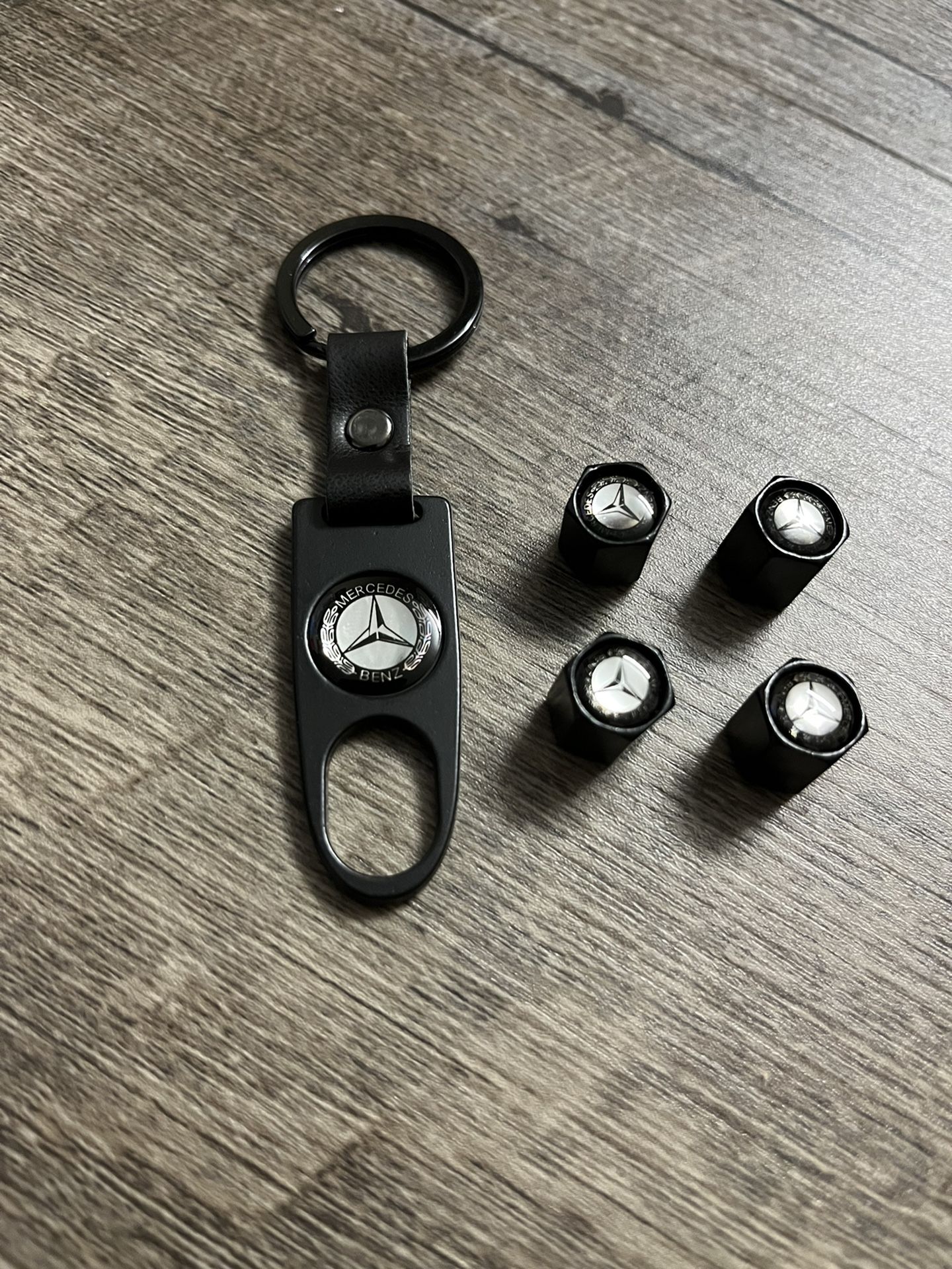 Matte Black Mercedes Car Wheel Tire Valve Caps Stem With Keychain