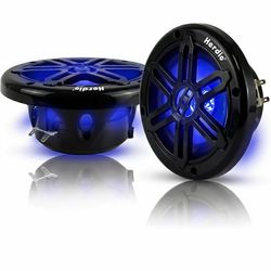 Herdio Altavoces marinos de 5.25 pulgadas y 250 W, audio coaxial impermeable IP66, con luz LED azul para barcos, cuatrimotos, UTV con rejilla negra re