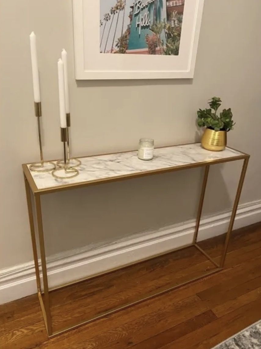 Faux Marble Console Table, Gold / Faux Marble