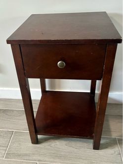 Dark Wood Nightstand with Drawer and Shelf