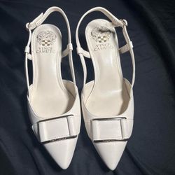 Vince Camuto White Strappy Pointed Toe Block Heel Buckle Ankle Strap AU 7.5