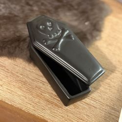 Black Coffin Ceramic Trinket Box Jewelry Holder Halloween Decor 