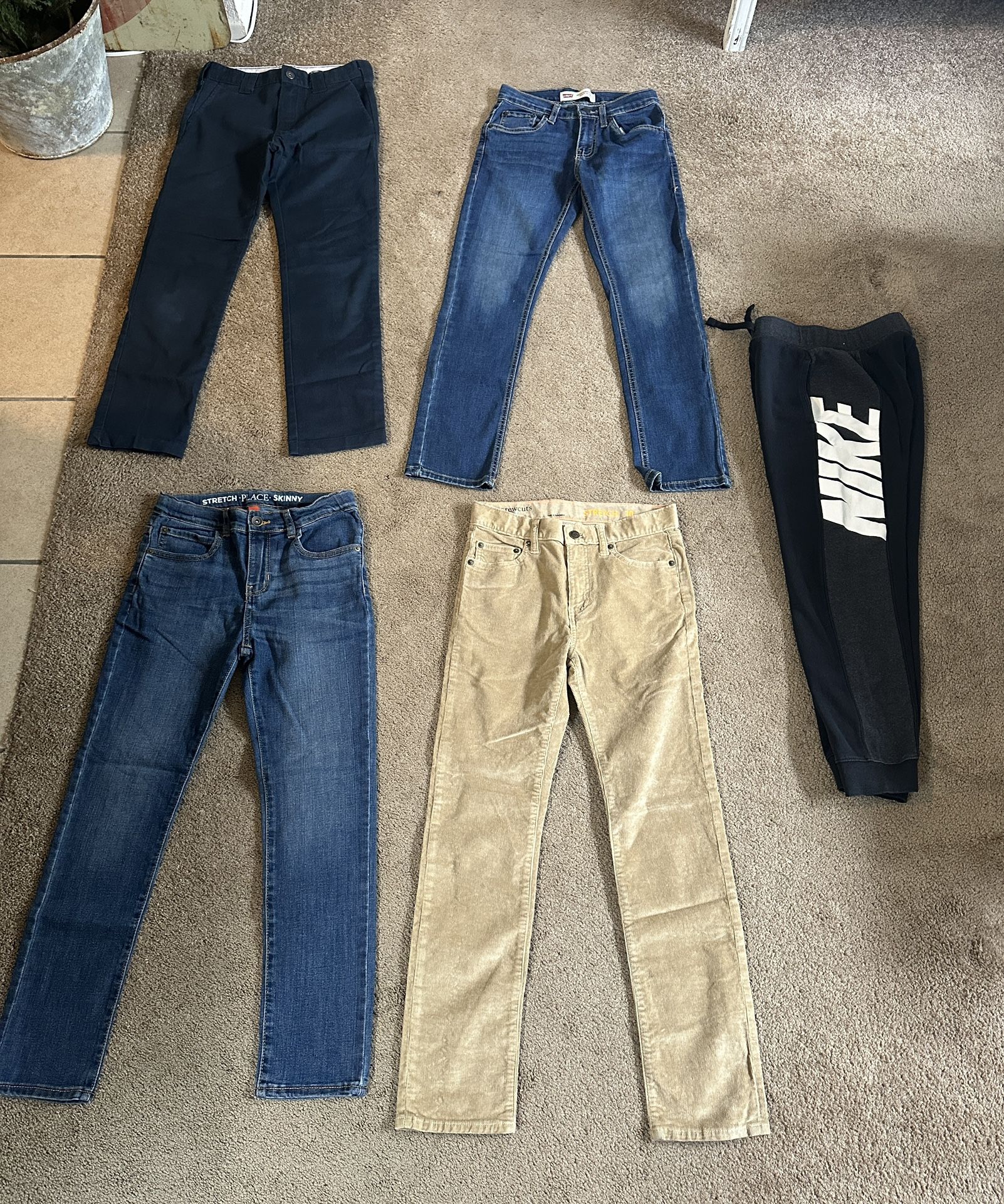 Boys Size 10 Levi’s Slim, Dickies Skinny 12, Stretch Place, Crew cuts, Nike Sweats $10.00 Each