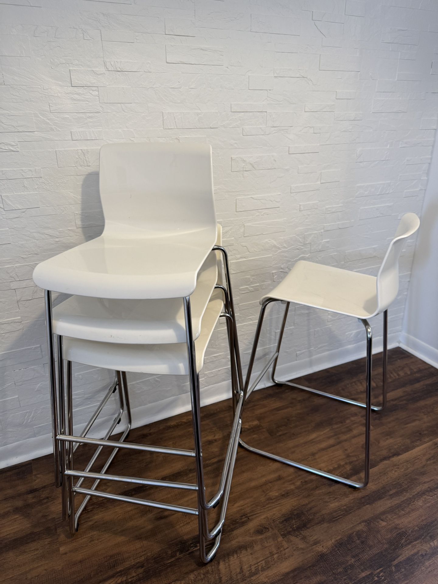 Four (4) IKEA GLENN Bar stool, white/chrome plated, 26 "