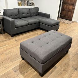 Gray Modern Reversible Tufted Sectional Sofa Set