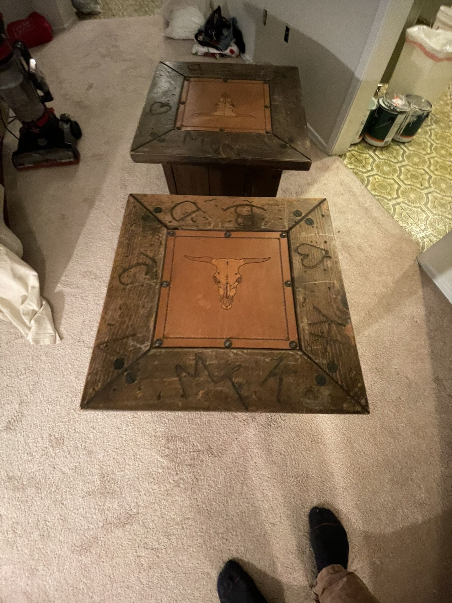 Beautiful Wood And Leather Western End Tables 