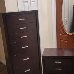 Tall Modern 5 drawer dresser with matching nightstand. 