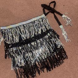 New one size black sequin fringe wrap festival rave edc mini skirt short 
