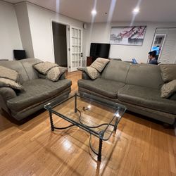 Sofa + love seat + one glass center table  (iron frame)