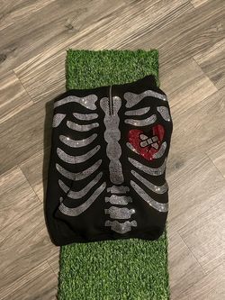 Rhinestone skeleton jacket half zip up