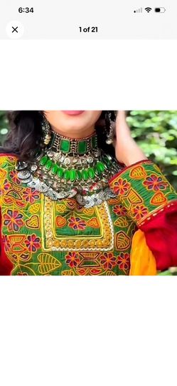 Afghani traditional jewelry set, green, royal blue, multi color, red