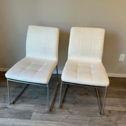 2 White Faux Leather Dining Chairs