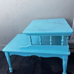 Distressed Blue Antique Wooden End Table