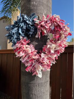 Patriotic heart rag tie wreath