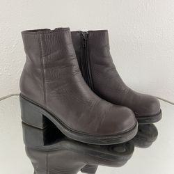 CROSSROADS Vintage Y2K Brown Leather Grunge Platform Chunky Heel Ankle Booties