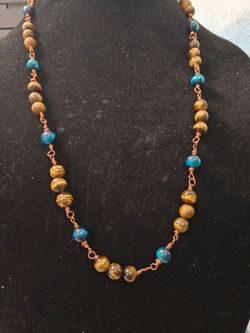 Handmade Tiger Eye and Blue Tiger Eye Bead Copper Wire Necklace