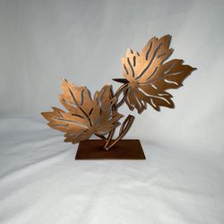 Gold Brown Bronze Metal Harvest Maple Fall Leaf Tier Candle Holder Thanksgiving Decor