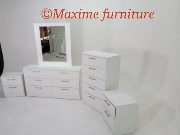 Dresser With Mirror Chest And 2 Night Stands Available In White Black Grey And Brown 570$:
