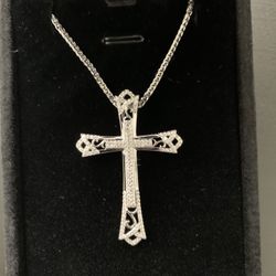 Sterling Silver 925 Cross Pendant iiiWith CZ stone And Chain 18” long.