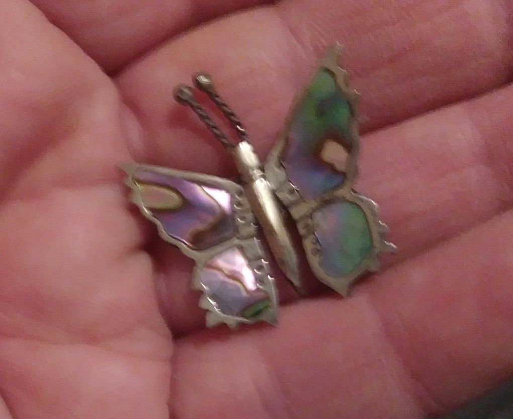 925 sliver abalone butterfly brooch nice!!