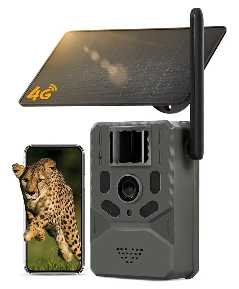 Cellular Trail Camera 4G Unlimited Data Plan Built-in SIM Card 2K Live Feed Game Camera 0.2s Trigger Solar Powered Trail Camera with Night Vision Moti