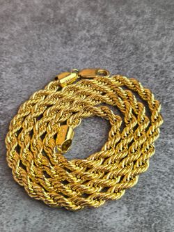 925 Italy 925 Sterling Silver 18k Gold Plated Rope Chain Necklace 21” Heavy
